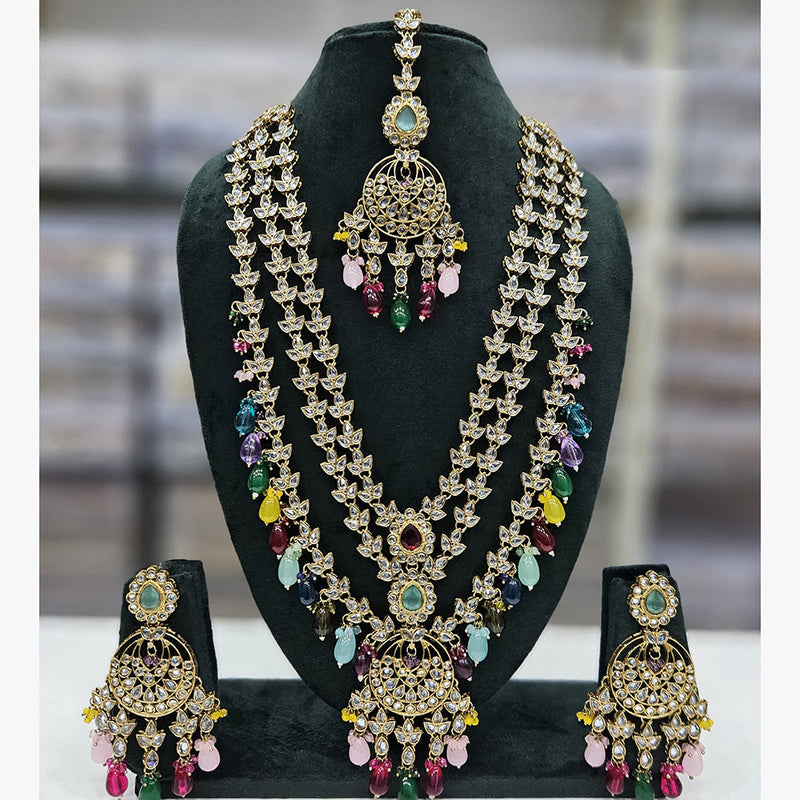 Rajwadi Collection Gold Plated Crystal Stone And Beads Long Necklace Set