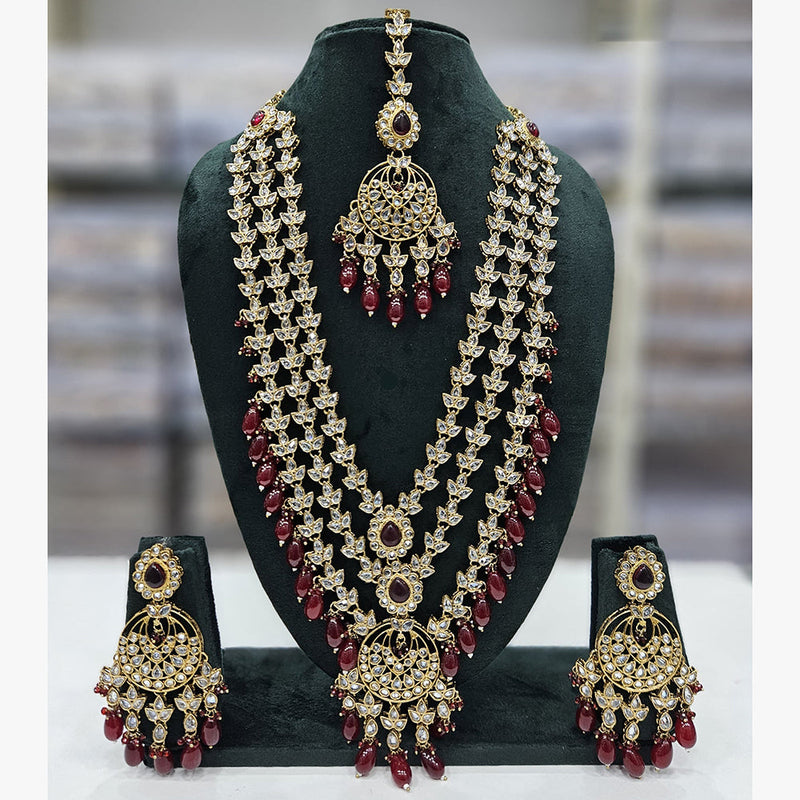 Rajwadi Collection Gold Plated Crystal Stone And Beads Long Necklace Set