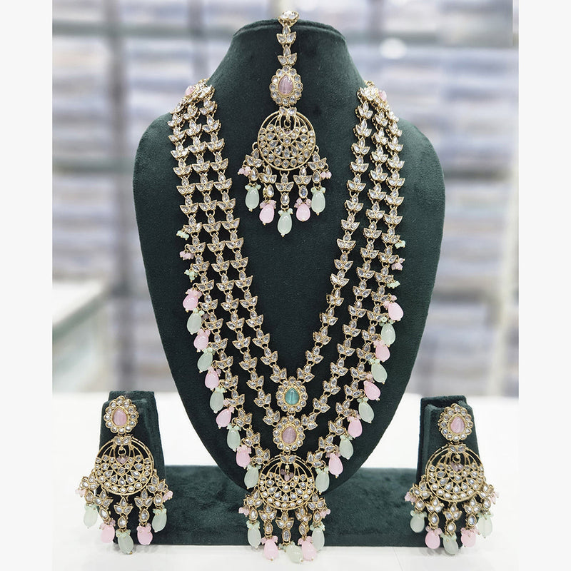 Rajwadi Collection Gold Plated Crystal Stone And Beads Long Necklace Set