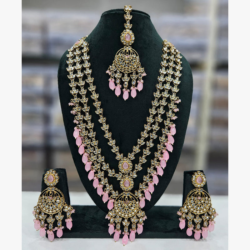 Rajwadi Collection Gold Plated Crystal Stone And Beads Long Necklace Set