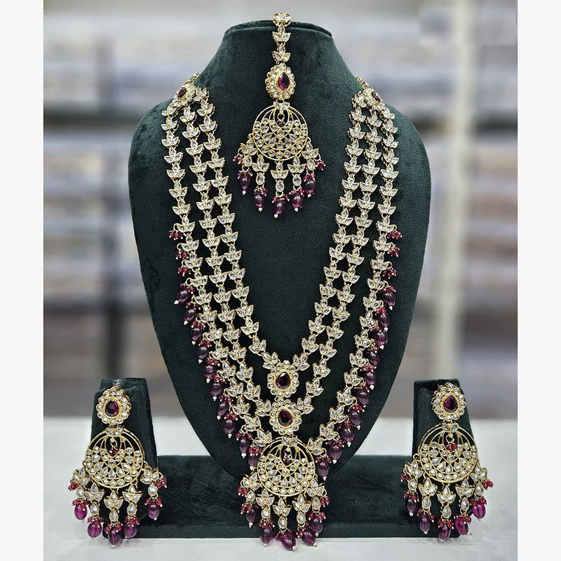 Rajwadi Collection Gold Plated Crystal Stone And Beads Long Necklace Set