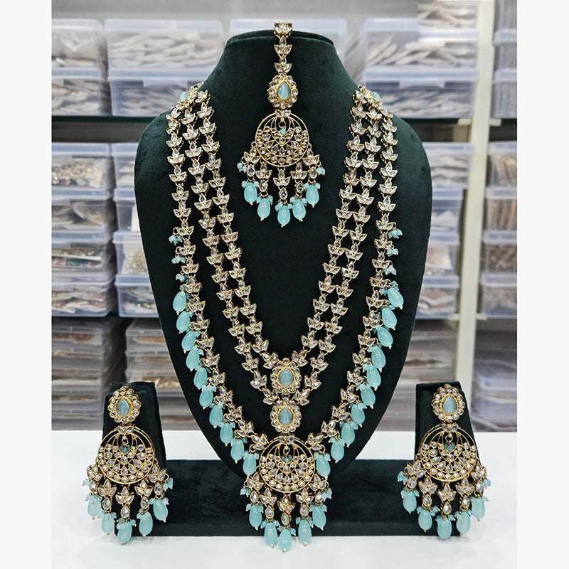 Rajwadi Collection Gold Plated Crystal Stone And Beads Long Necklace Set