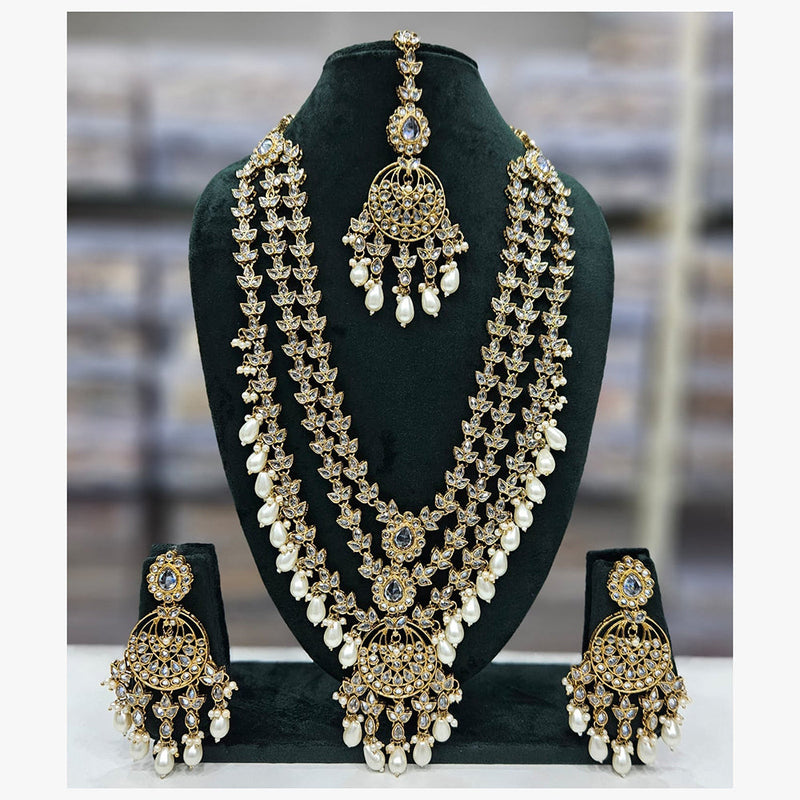 Rajwadi Collection Gold Plated Crystal Stone And Beads Long Necklace Set