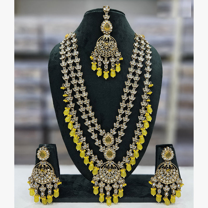 Rajwadi Collection Gold Plated Crystal Stone And Beads Long Necklace Set