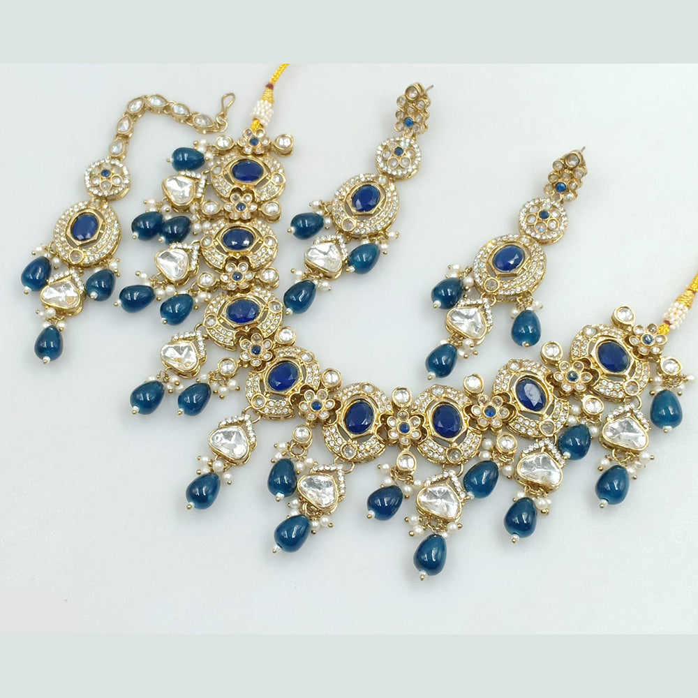 Rajwadi Collection Gold Plated Crystal Stone And Beads Necklace Set