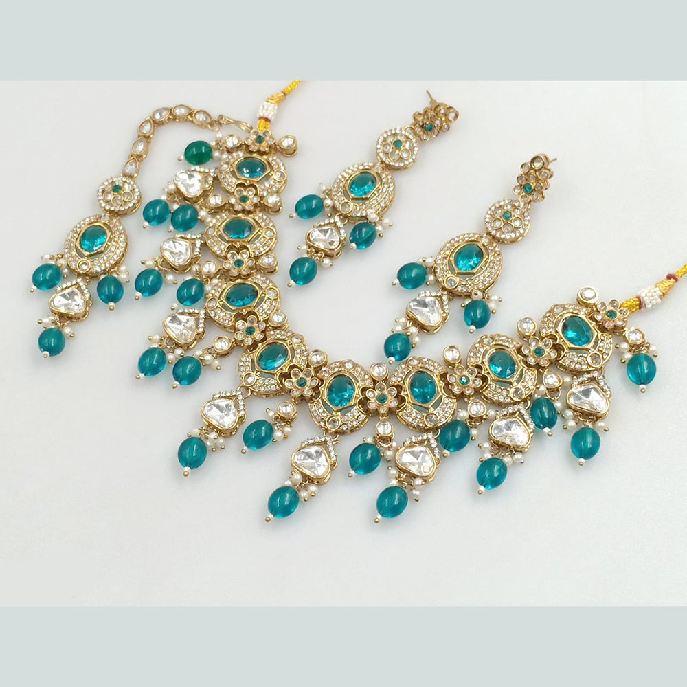 Rajwadi Collection Gold Plated Crystal Stone And Beads Necklace Set