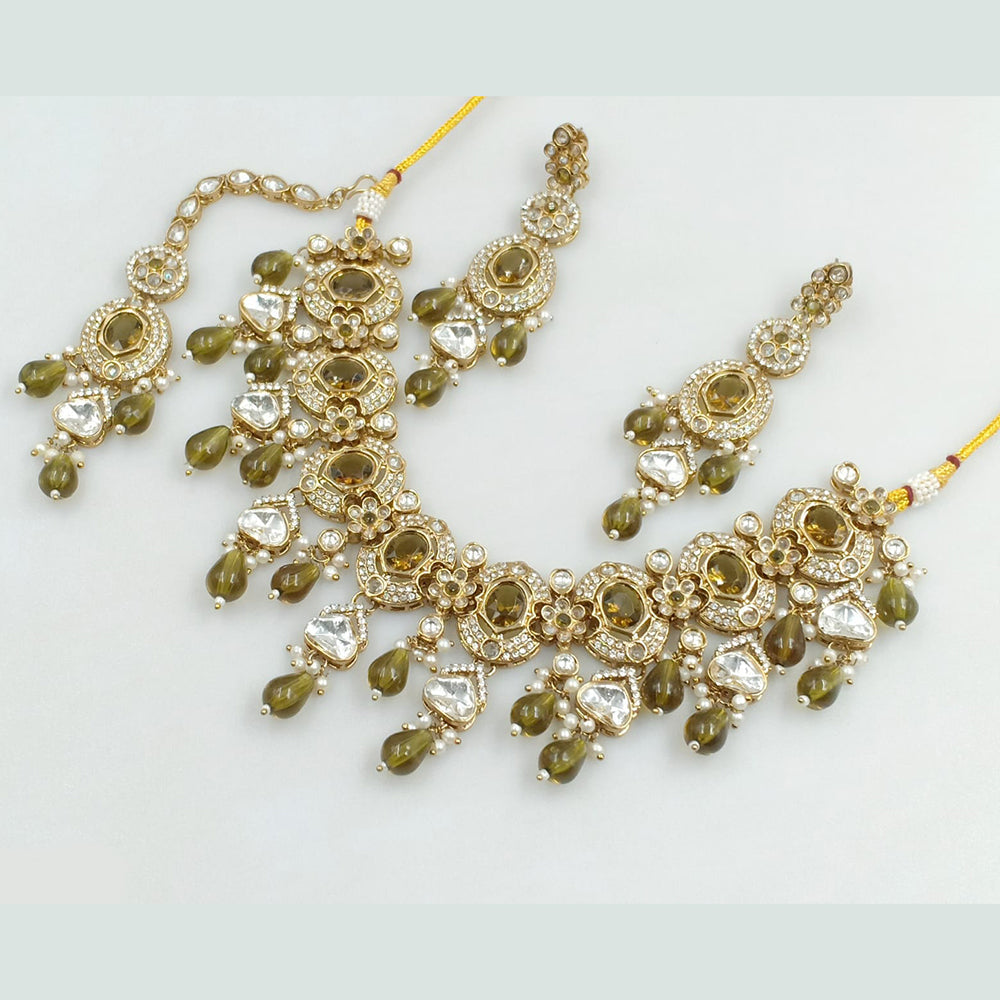 Rajwadi Collection Gold Plated Crystal Stone And Beads Necklace Set