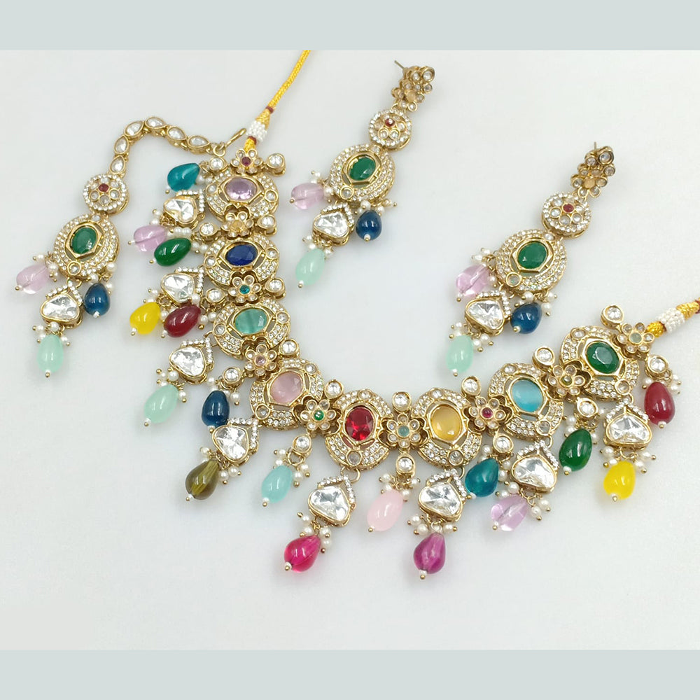 Rajwadi Collection Gold Plated Crystal Stone And Beads Necklace Set