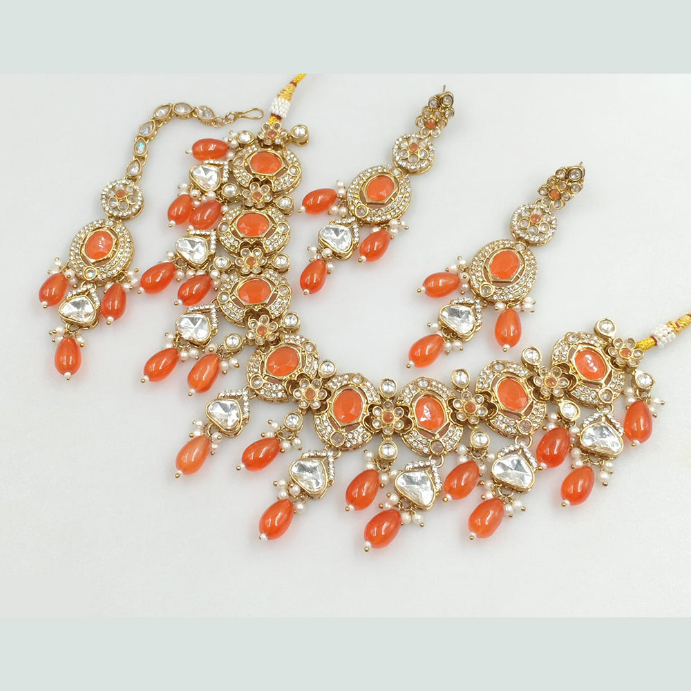 Rajwadi Collection Gold Plated Crystal Stone And Beads Necklace Set