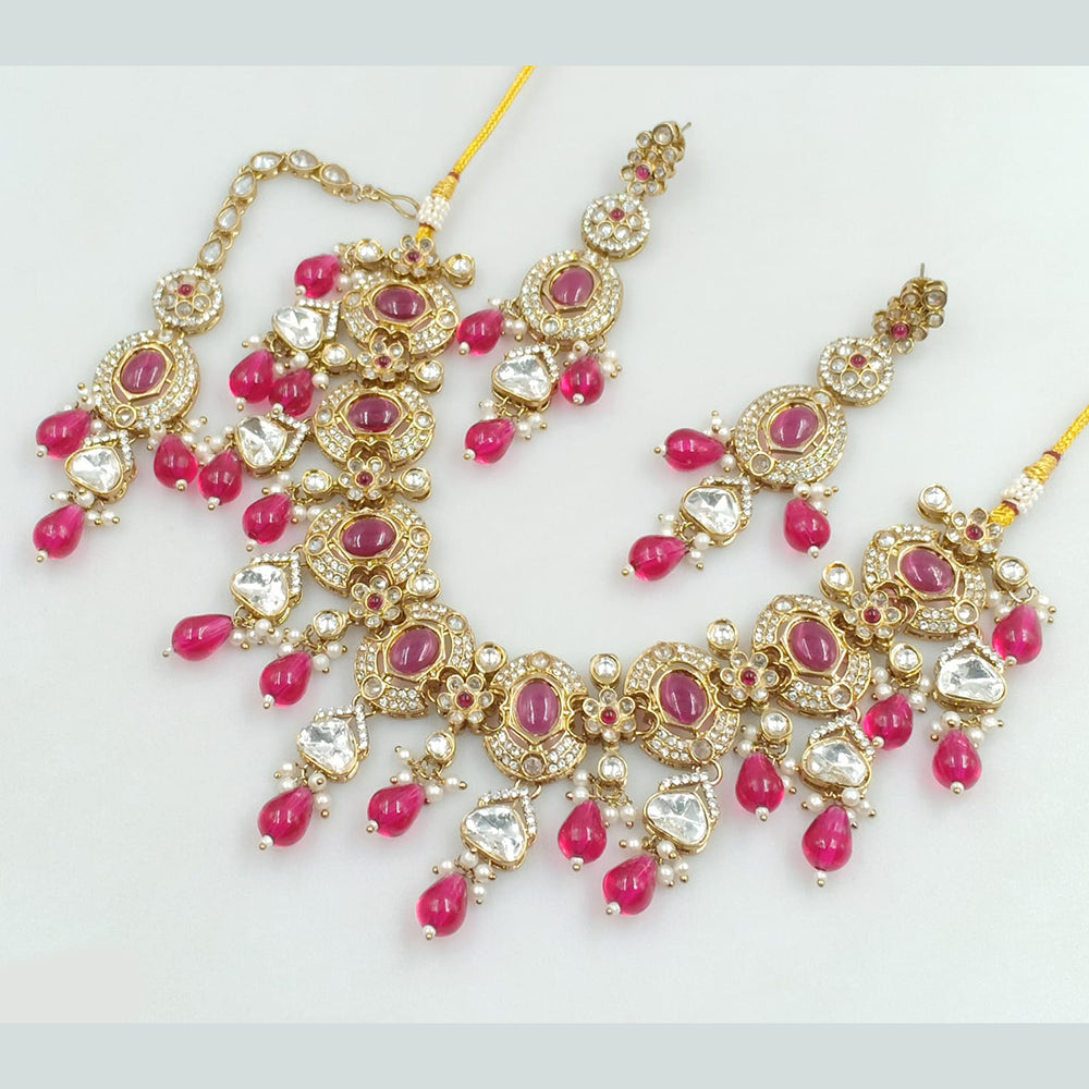 Rajwadi Collection Gold Plated Crystal Stone And Beads Necklace Set
