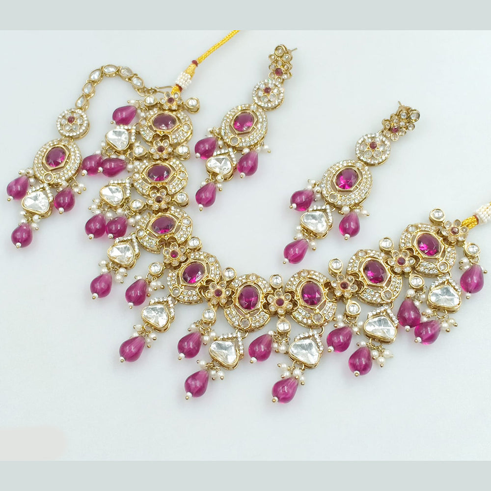 Rajwadi Collection Gold Plated Crystal Stone And Beads Necklace Set