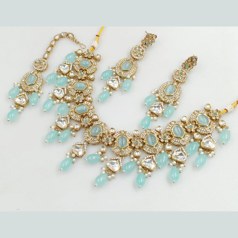Rajwadi Collection Gold Plated Crystal Stone And Beads Necklace Set