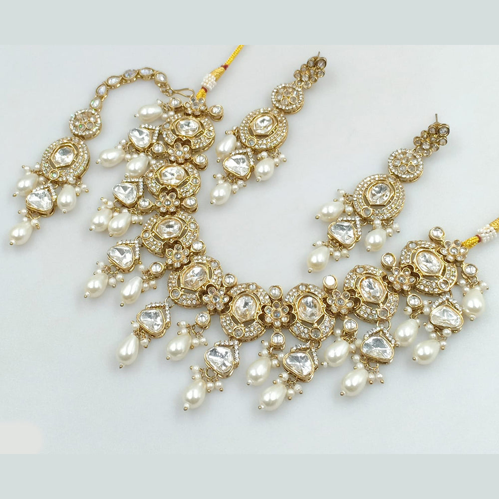Rajwadi Collection Gold Plated Crystal Stone And Beads Necklace Set