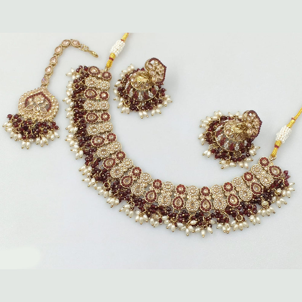 Rajwadi Collection Gold Plated Crystal Stone And Pearls Necklace Set