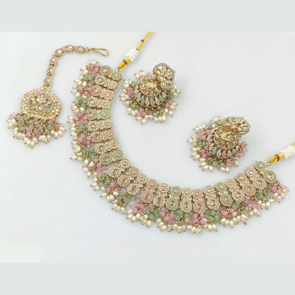 Rajwadi Collection Gold Plated Crystal Stone And Pearls Necklace Set