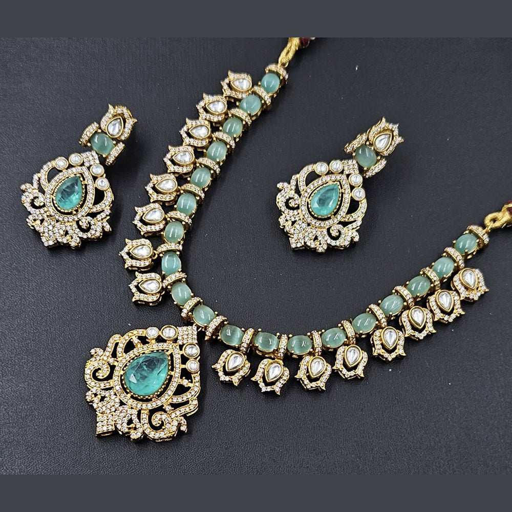 Rajwadi Collection Gold Plated Kundan Stone Necklace Set