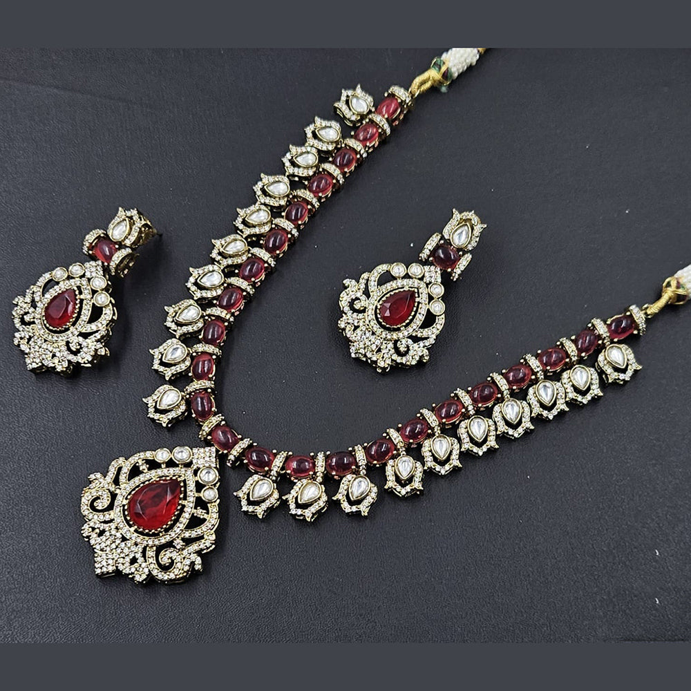 Rajwadi Collection Gold Plated Kundan Stone Necklace Set