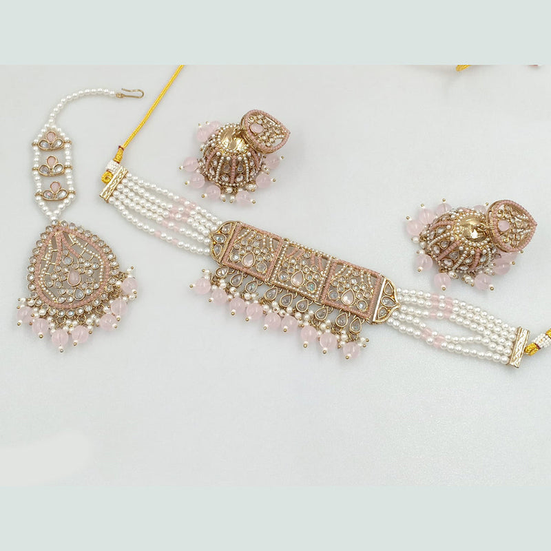 Rajwadi Collection Gold Plated Crystal Stone And Pearls Choker Necklace Set