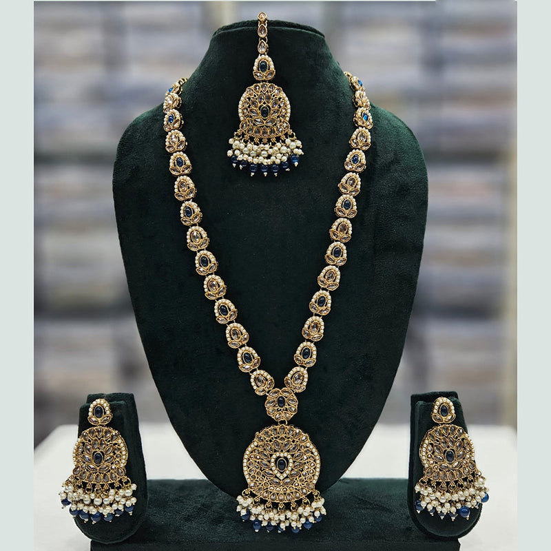 Rajwadi Collection Gold Plated Crystal Stone And Pearls Long Necklace Set