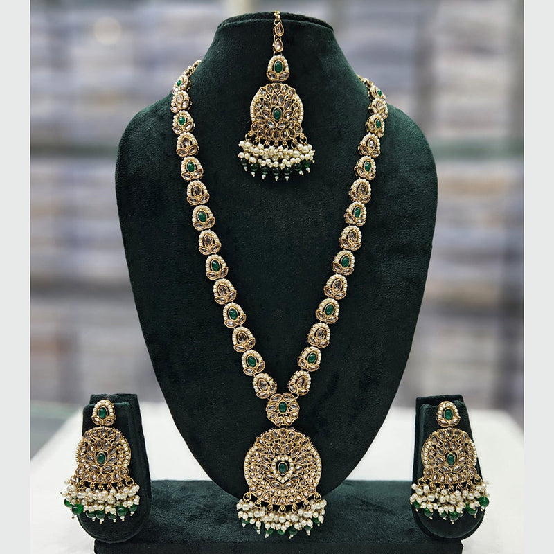 Rajwadi Collection Gold Plated Crystal Stone And Pearls Long Necklace Set