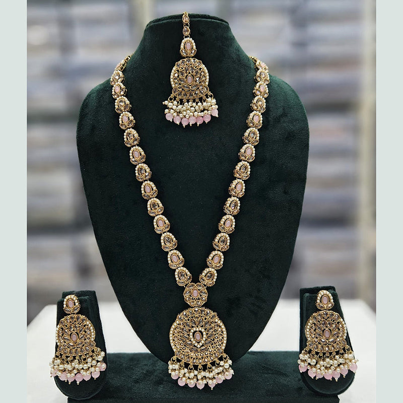 Rajwadi Collection Gold Plated Crystal Stone And Pearls Long Necklace Set