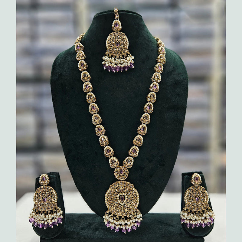 Rajwadi Collection Gold Plated Crystal Stone And Pearls Long Necklace Set