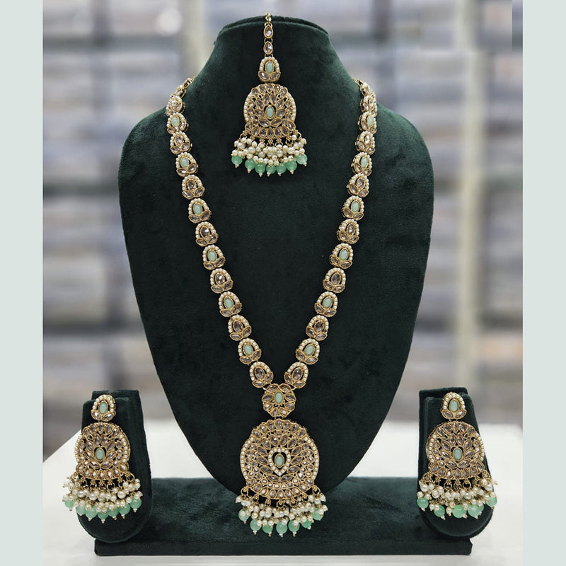 Rajwadi Collection Gold Plated Crystal Stone And Pearls Long Necklace Set