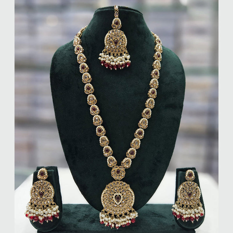 Rajwadi Collection Gold Plated Crystal Stone And Pearls Long Necklace Set