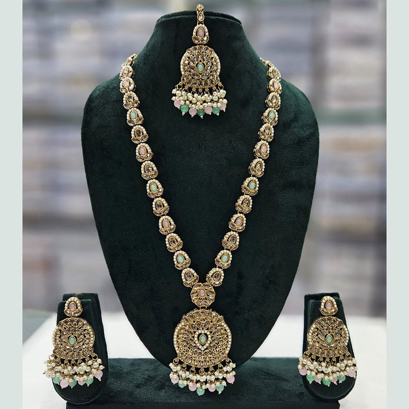 Rajwadi Collection Gold Plated Crystal Stone And Pearls Long Necklace Set