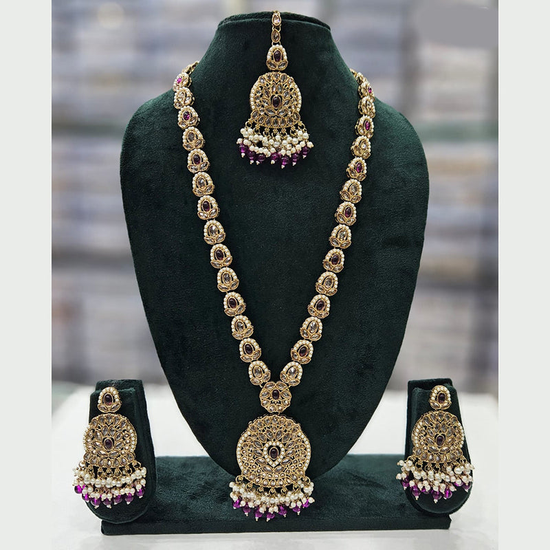 Rajwadi Collection Gold Plated Crystal Stone And Pearls Long Necklace Set