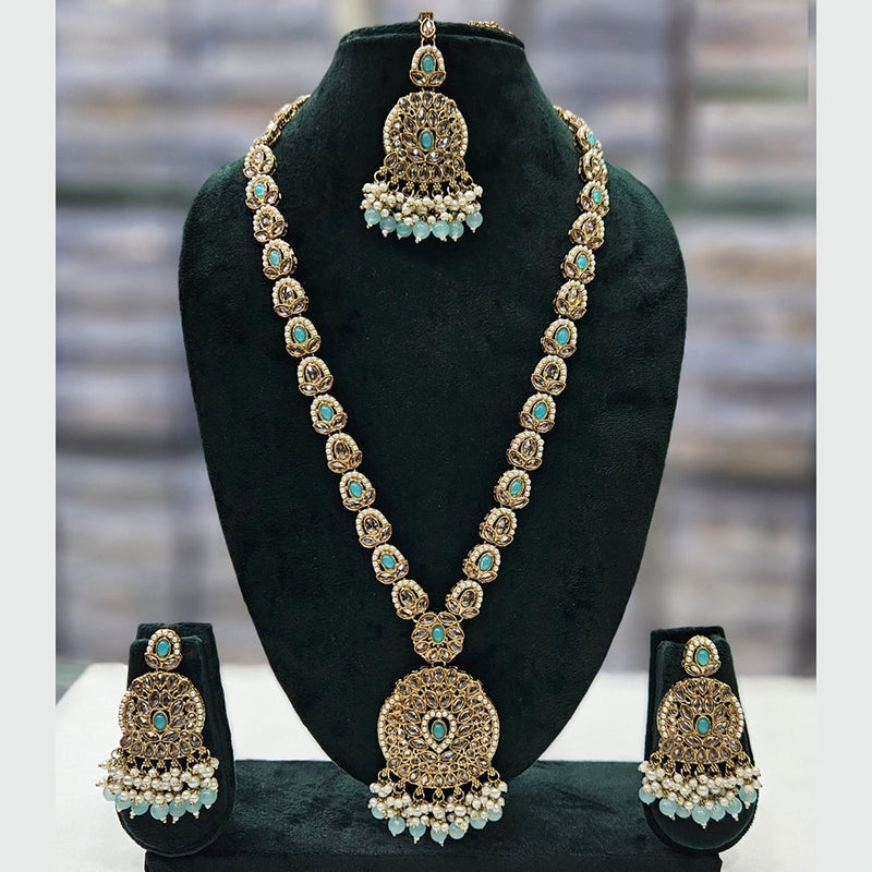 Rajwadi Collection Gold Plated Crystal Stone And Pearls Long Necklace Set