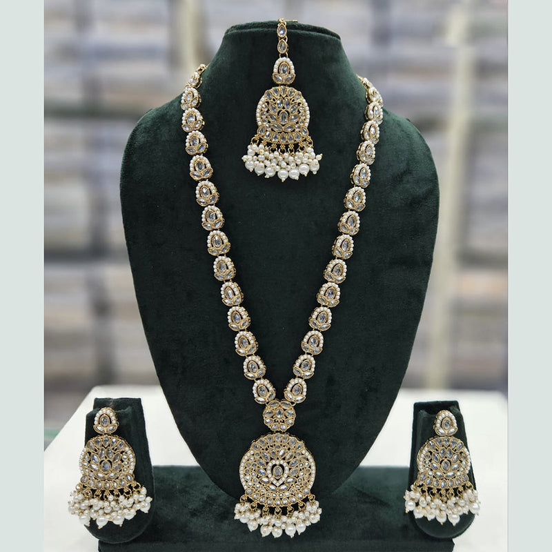 Rajwadi Collection Gold Plated Crystal Stone And Pearls Long Necklace Set