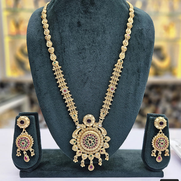 Rajwadi Collection Gold Plated Pota Stone Long Necklace Set