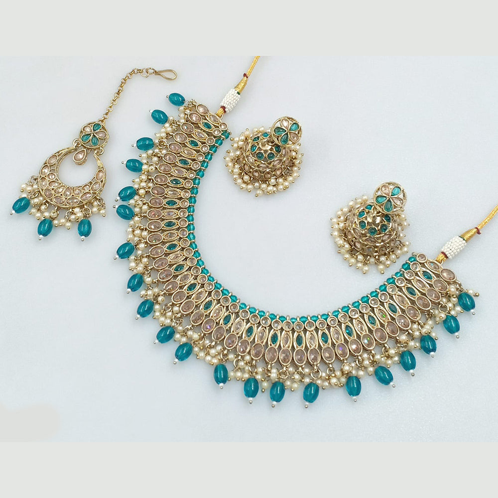 Rajwadi Collection Gold Plated Crystal Stone And Pearls Necklace Set