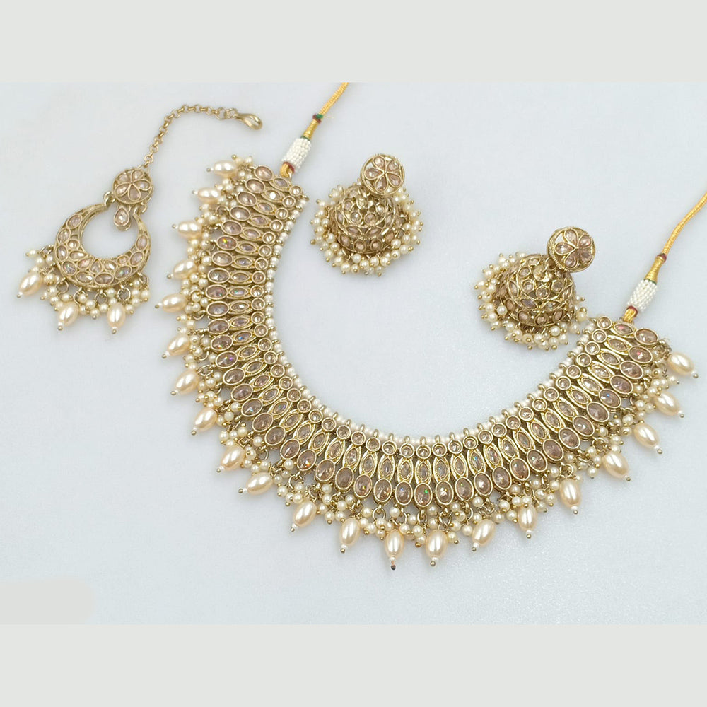 Rajwadi Collection Gold Plated Crystal Stone And Pearls Necklace Set