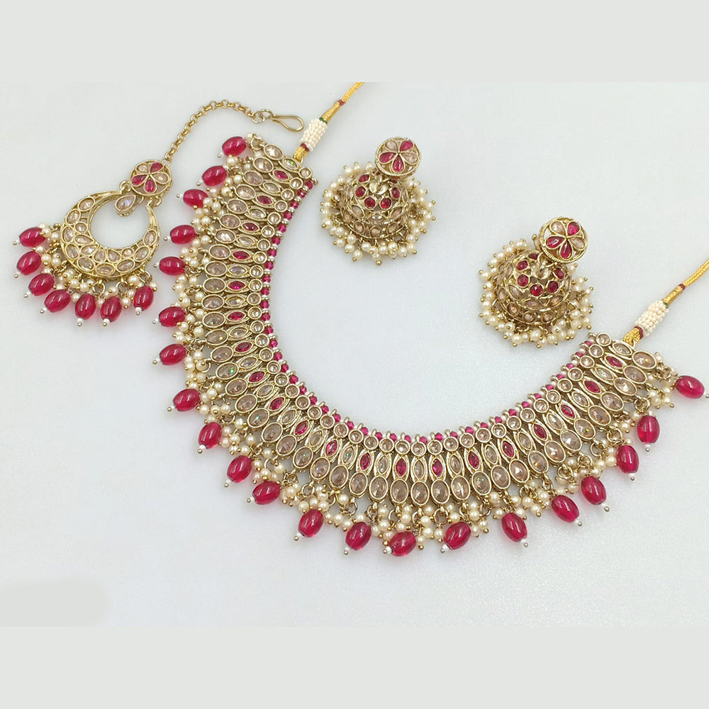 Rajwadi Collection Gold Plated Crystal Stone And Pearls Necklace Set