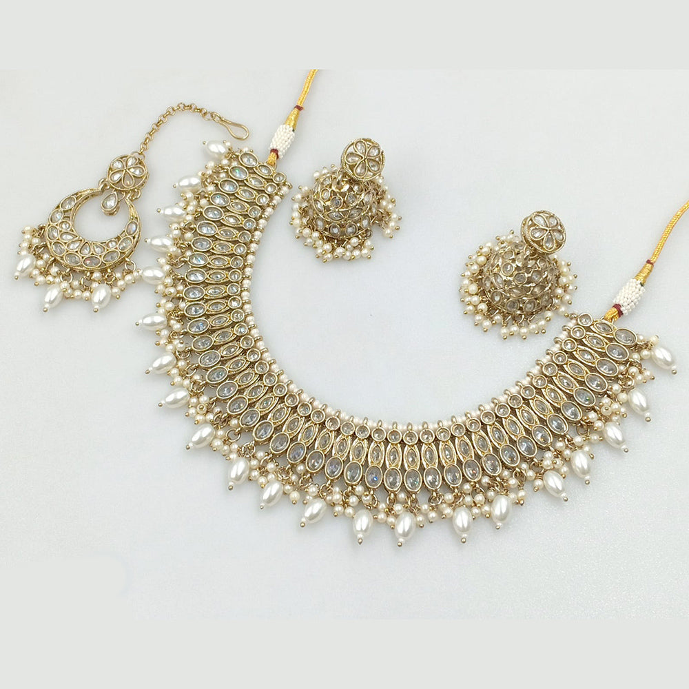 Rajwadi Collection Gold Plated Crystal Stone And Pearls Necklace Set