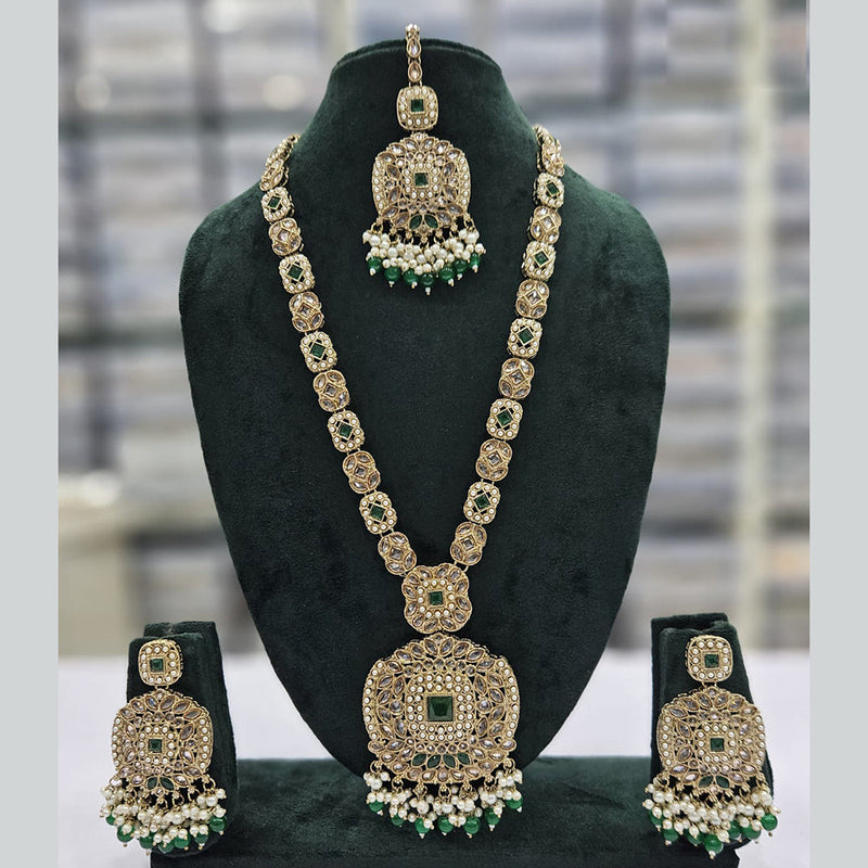 Rajwadi Collection Gold Plated Crystal Stone And Pearls Long Necklace Set