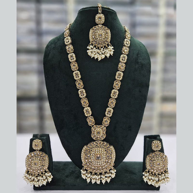 Rajwadi Collection Gold Plated Crystal Stone And Pearls Long Necklace Set