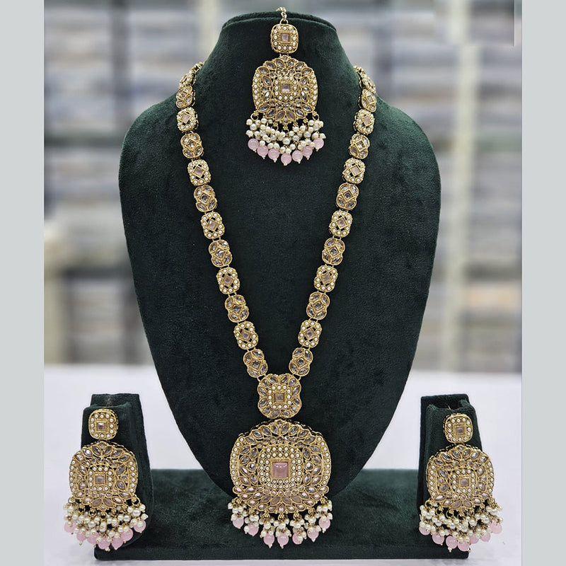 Rajwadi Collection Gold Plated Crystal Stone And Pearls Long Necklace Set