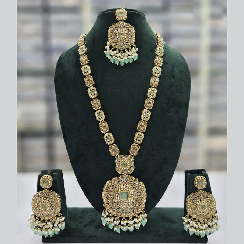 Rajwadi Collection Gold Plated Crystal Stone And Pearls Long Necklace Set