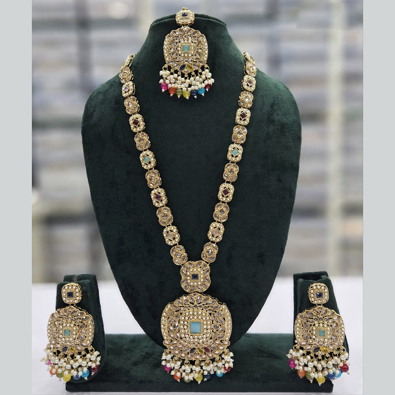 Rajwadi Collection Gold Plated Crystal Stone And Pearls Long Necklace Set