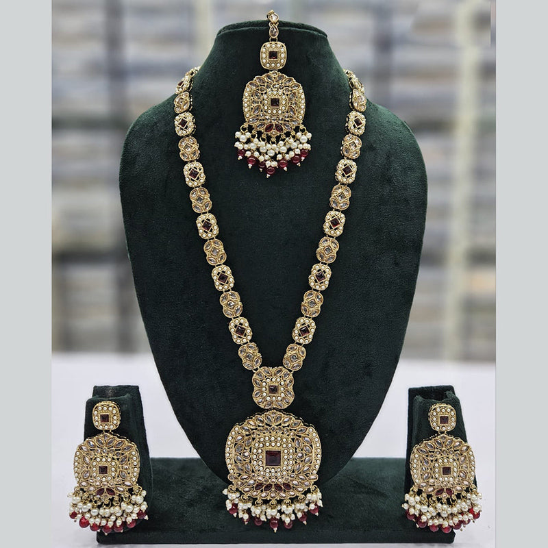 Rajwadi Collection Gold Plated Crystal Stone And Pearls Long Necklace Set