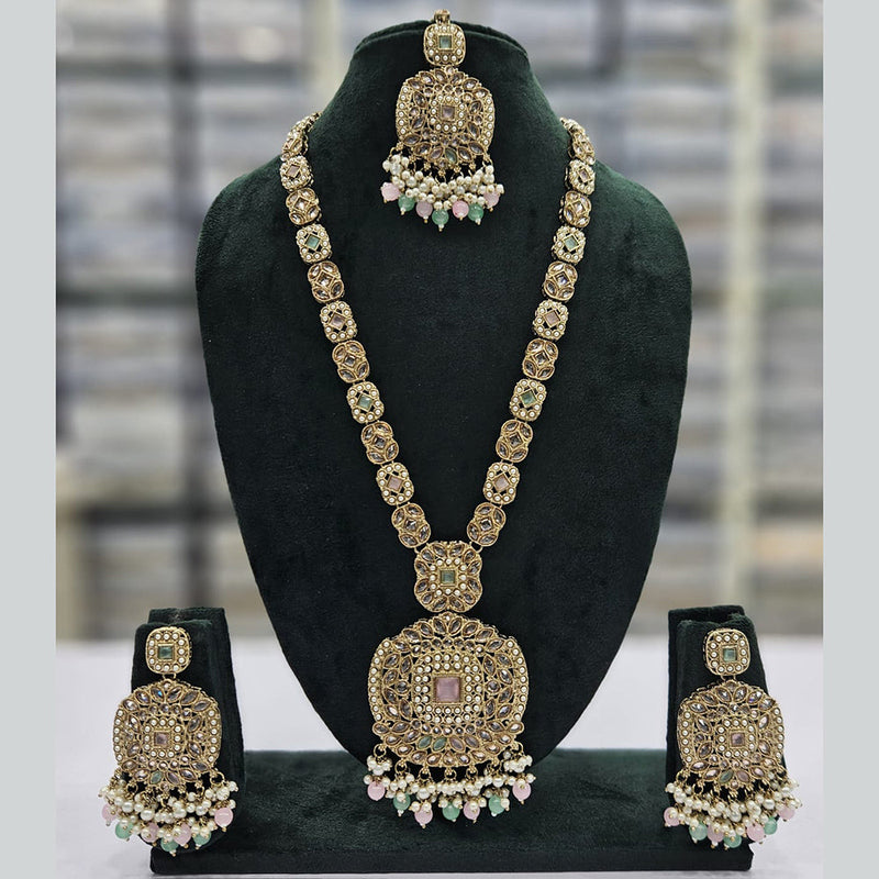 Rajwadi Collection Gold Plated Crystal Stone And Pearls Long Necklace Set