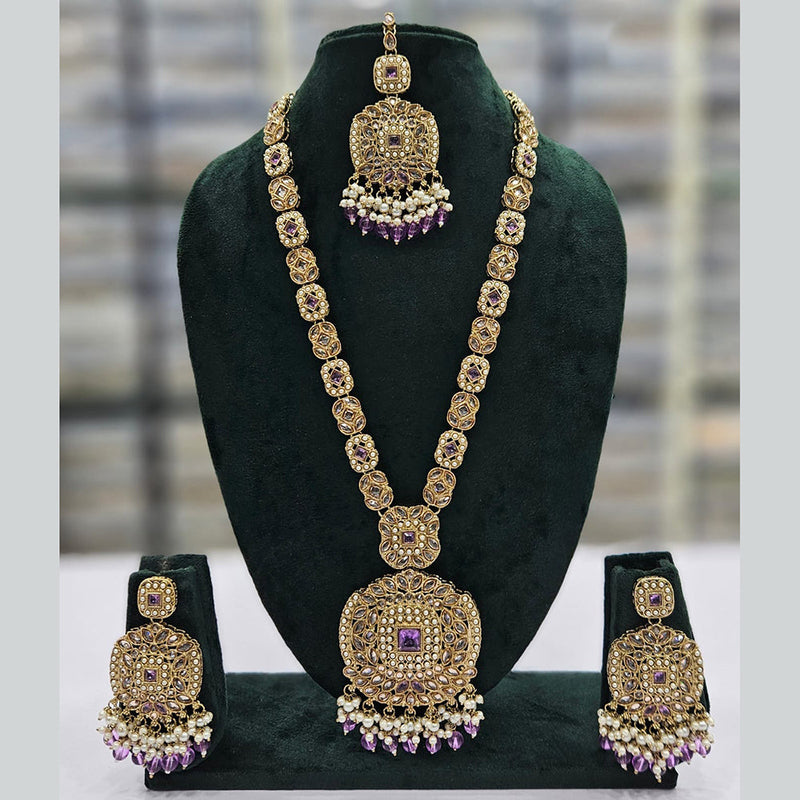 Rajwadi Collection Gold Plated Crystal Stone And Pearls Long Necklace Set