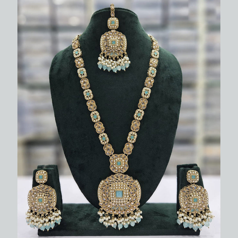 Rajwadi Collection Gold Plated Crystal Stone And Pearls Long Necklace Set