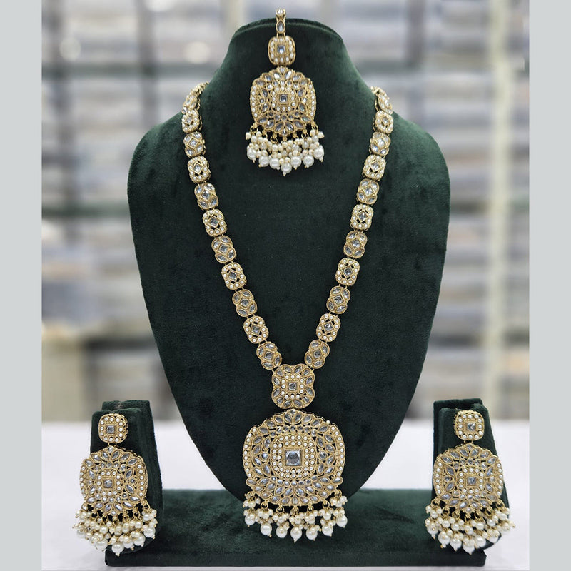 Rajwadi Collection Gold Plated Crystal Stone And Pearls Long Necklace Set