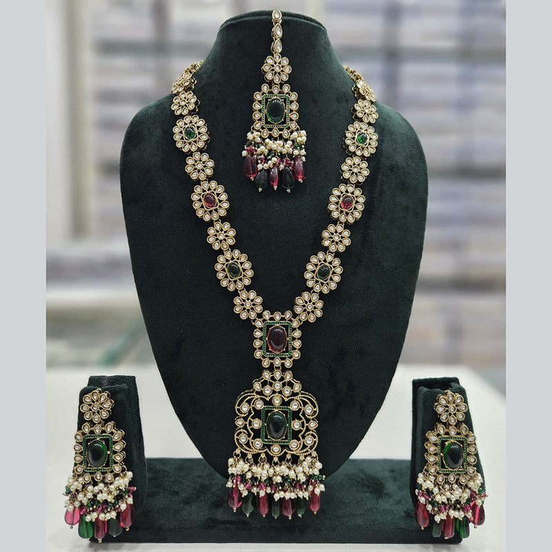 Rajwadi Collection Gold Plated Kundan Stone And Pearls Long Necklace Set