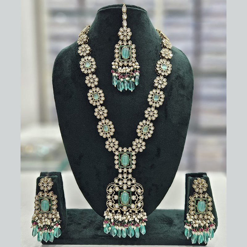 Rajwadi Collection Gold Plated Kundan Stone And Pearls Long Necklace Set