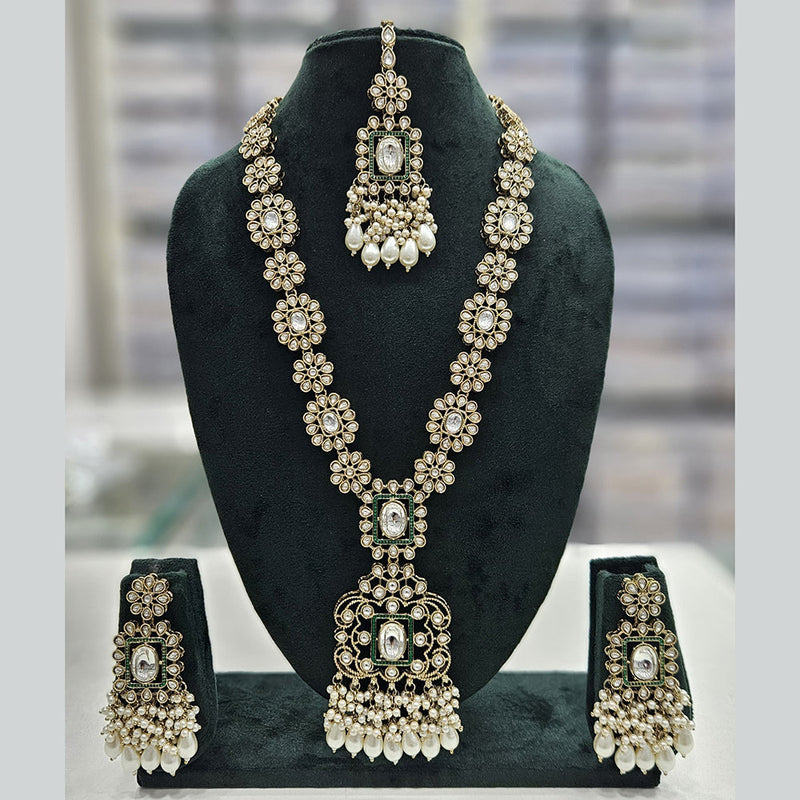 Rajwadi Collection Gold Plated Kundan Stone And Pearls Long Necklace Set